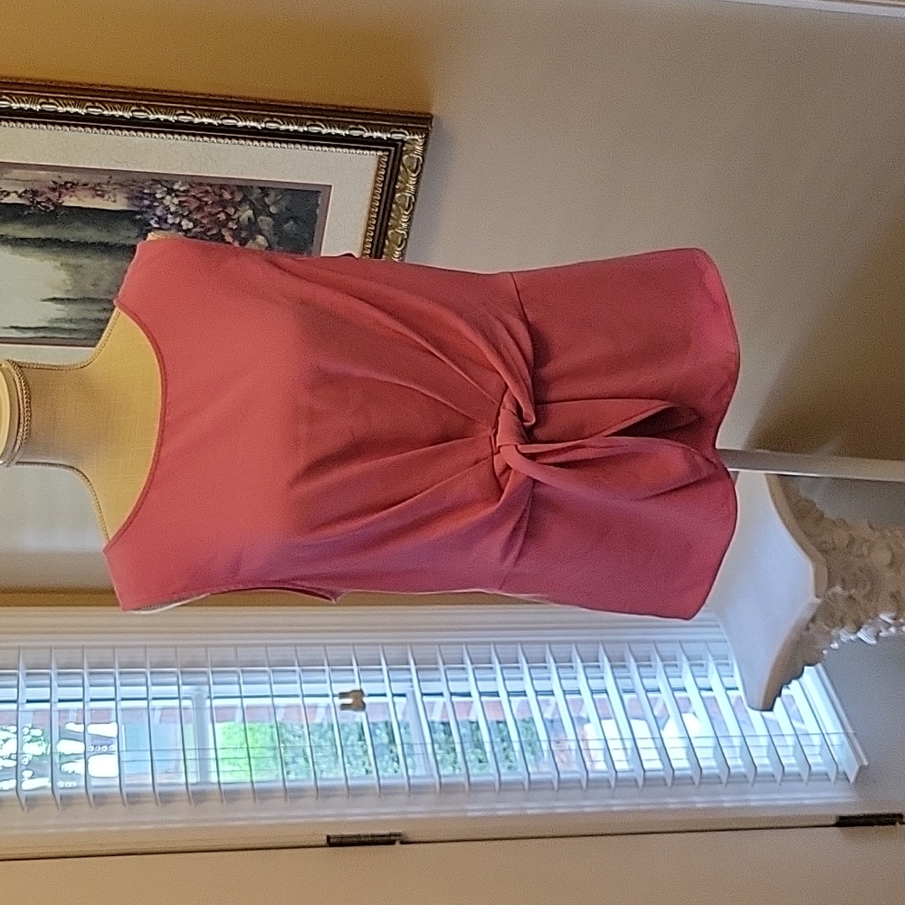 Talbots hot pink sleeveless gathered front tie waist top side zipper Large EUC …